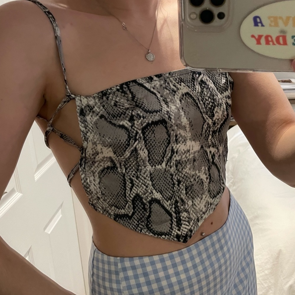 Snake print tie up top